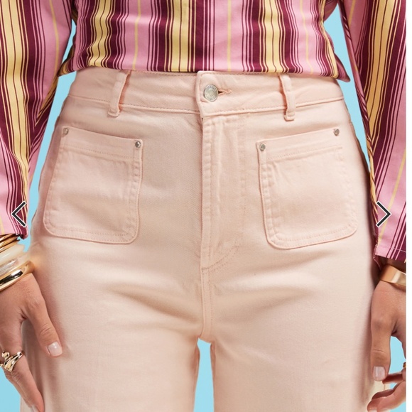 NWT- ASOS DESIGN Crop Wide Leg Jeans with Front Pockets in Apricot Women's Size - Picture 5 of 9